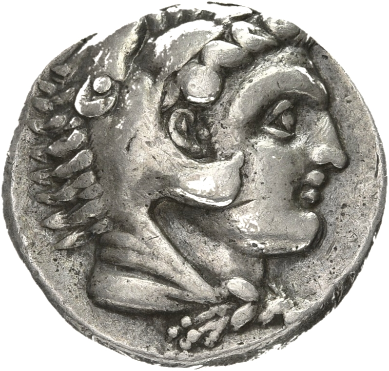 PRICE 3241 Alexander III obverse, Head of beardless Heracles right wearing lion skin headdress