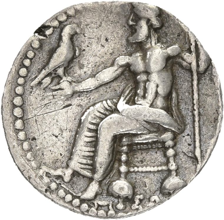 PRICE 3241 Alexander III reverse — Zeus seated on stool-throne left, eagle on outstretched right hand, sceptre in left hand