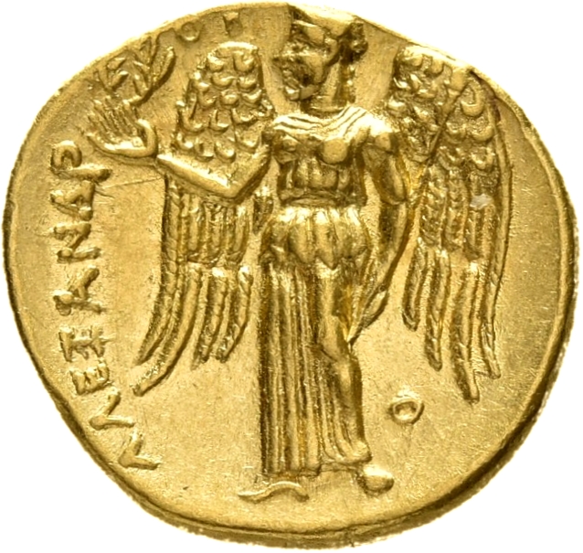 PRICE 3242 Alexander III reverse, Nike standing left holding wreath in right hand, and stylis in her left hand