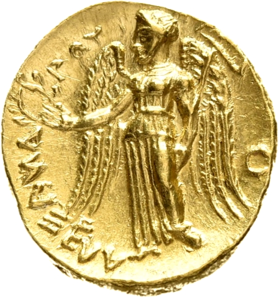 PRICE 3243 Alexander III reverse, Nike standing left holding wreath in right hand, and stylis in her left hand
