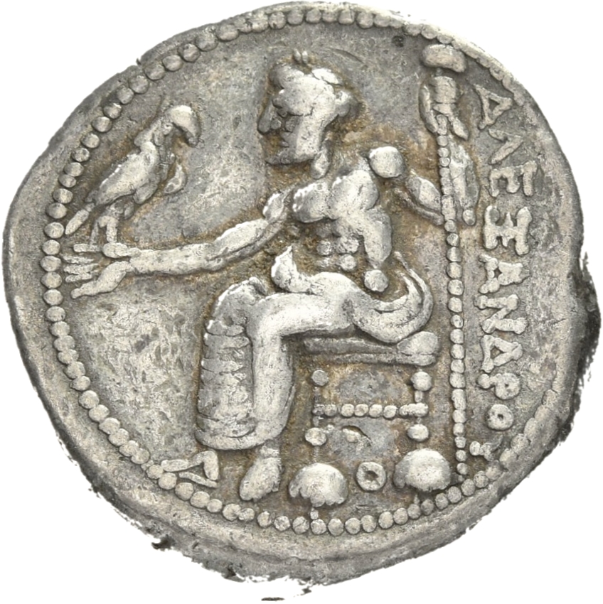 PRICE 3244 Alexander III reverse — Zeus seated on stool-throne left, eagle on outstretched right hand, sceptre in left hand