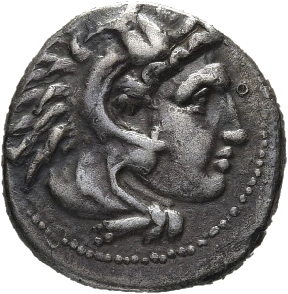 PRICE 3245 Alexander III obverse, Head of beardless Heracles right wearing lion skin headdress