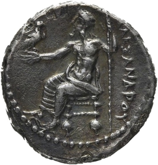 PRICE 3245 Alexander III reverse — Zeus seated on stool-throne left, eagle on outstretched right hand, sceptre in left hand