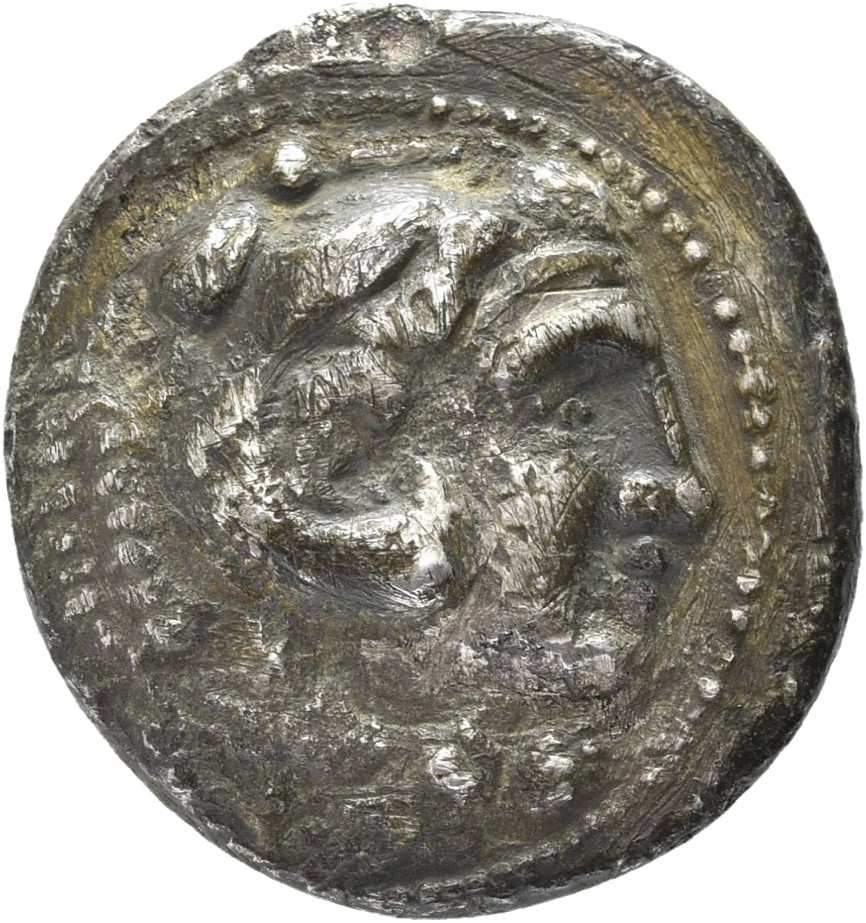 PRICE 3248 Alexander III obverse — Head of beardless Heracles right wearing lion skin headdress