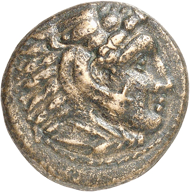 PRICE 325 Alexander III obverse — Head of beardless Heracles right wearing lion skin headdress
