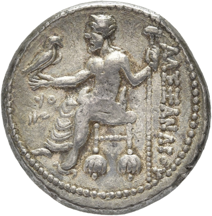 PRICE 3254 Alexander III reverse — Zeus seated on stool-throne left, eagle on outstretched right hand, sceptre in left hand