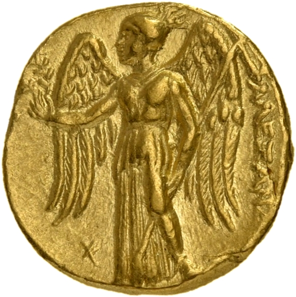 PRICE 3257 Alexander III reverse, Nike standing left holding wreath in right hand, and stylis in her left hand