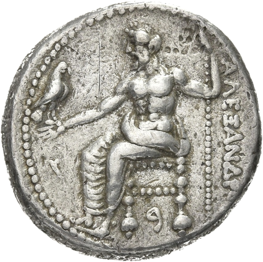 PRICE 3468 Alexander III reverse — Zeus seated on stool-throne left, eagle on outstretched right hand, sceptre in left hand