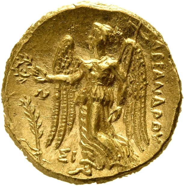 PRICE 3482 Alexander III reverse — Nike standing left holding wreath in right hand, and stylis in her left hand