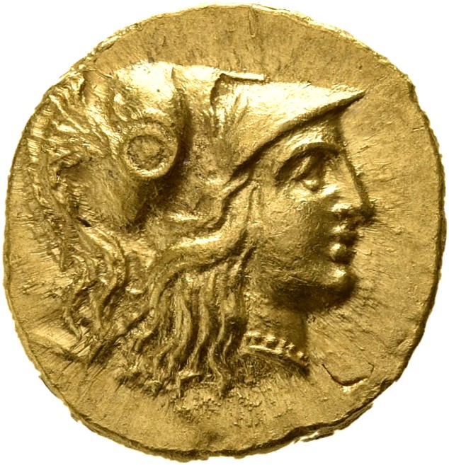 PRICE 3484 Alexander III obverse, Head of Athena right wearing Corinthian helmet with crest