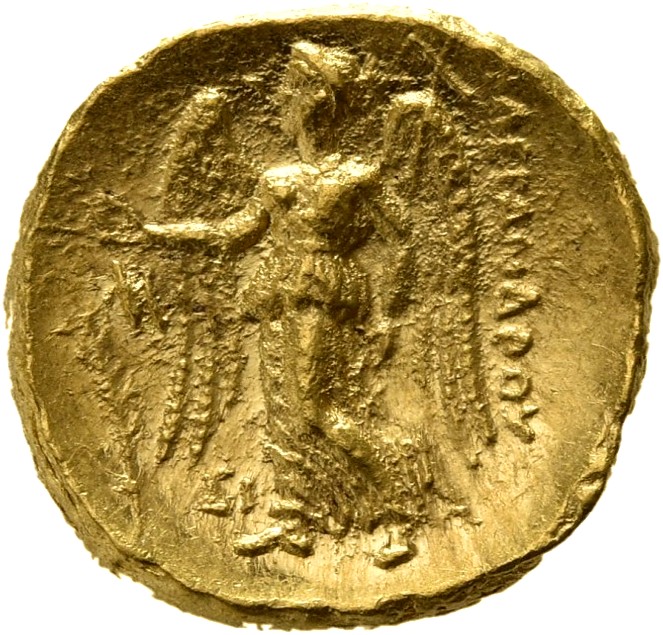 PRICE 3484 Alexander III reverse — Nike standing left holding wreath in right hand, and stylis in her left hand