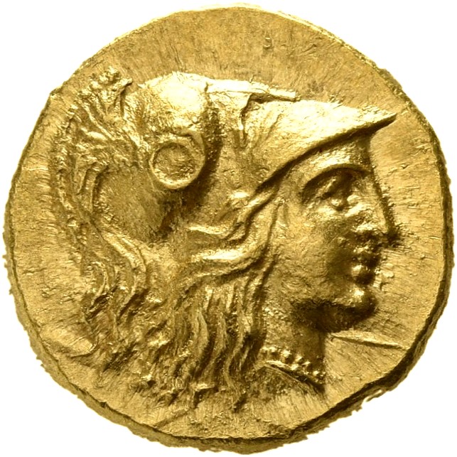 PRICE 3486 Alexander III obverse — Head of Athena right wearing Corinthian helmet with crest