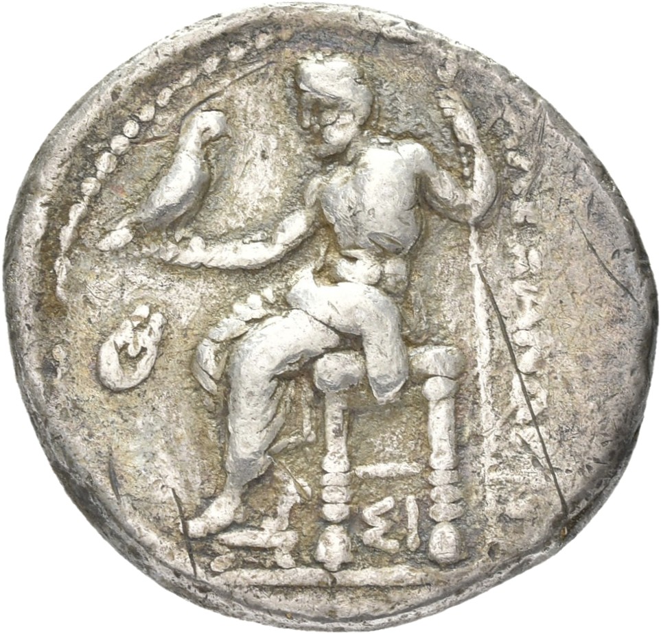 PRICE 3487 Alexander III reverse — Zeus seated on stool-throne left, eagle on outstretched right hand, sceptre in left hand