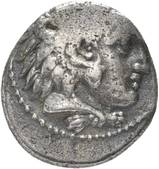 PRICE 3488 Alexander III obverse — Head of beardless Heracles right wearing lion skin headdress
