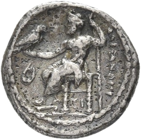 PRICE 3489 Alexander III reverse — Zeus seated on stool-throne left, eagle on outstretched right hand, sceptre in left hand