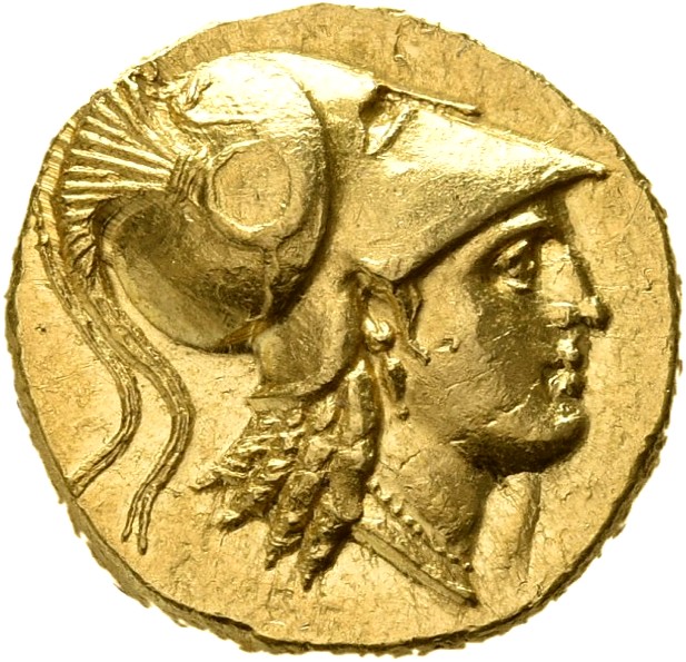 PRICE 3490 Alexander III obverse, Head of Athena right wearing Corinthian helmet with crest