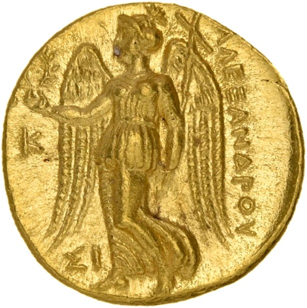 PRICE 3494 Alexander III reverse — Nike standing left holding wreath in right hand, and stylis in her left hand