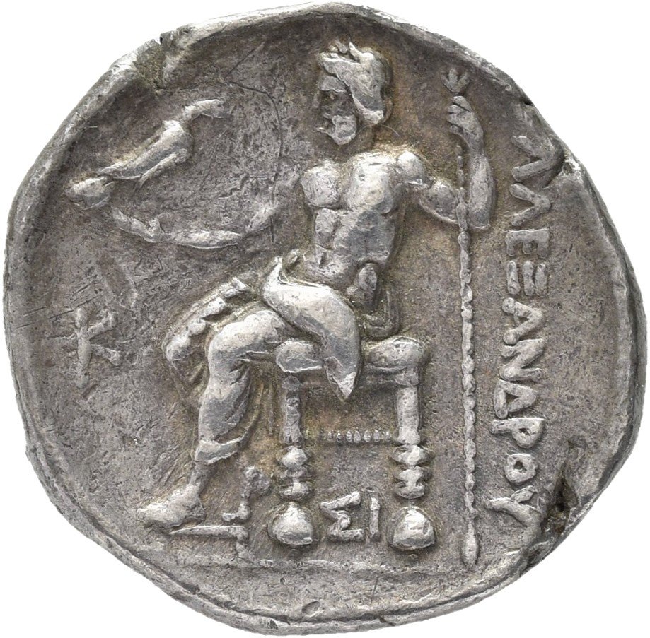 PRICE 3495 Alexander III reverse — Zeus seated on stool-throne left, eagle on outstretched right hand, sceptre in left hand