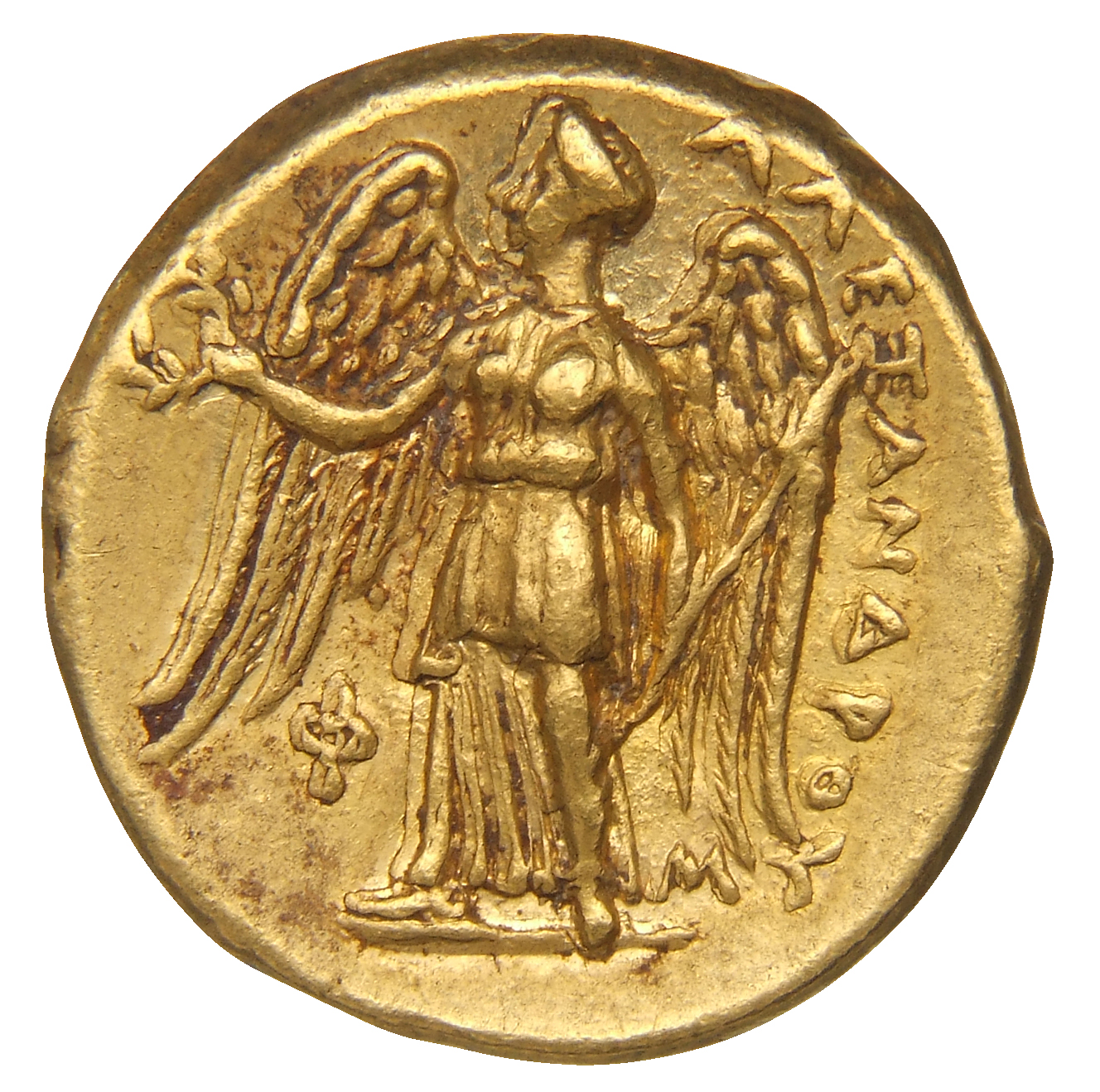Alexander III reverse — Nike standing left holding wreath in right hand, and stylis in her left hand