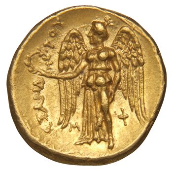 Alexander III reverse — Nike standing left holding wreath in right hand, and stylis in her left hand