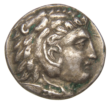 PRICE 3604 Alexander III obverse, Head of beardless Heracles right wearing lion skin headdress