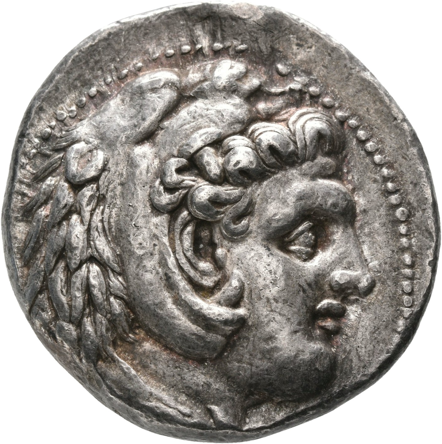 PRICE 3611 Alexander III obverse, Head of beardless Heracles right wearing lion skin headdress