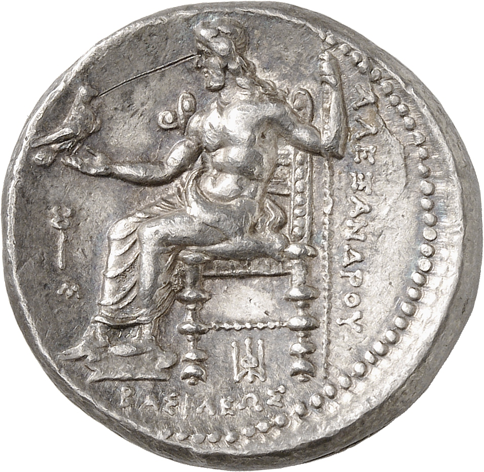 PRICE 3682 Alexander III reverse, Zeus seated on stool-throne left, eagle on outstretched right hand, sceptre in left hand