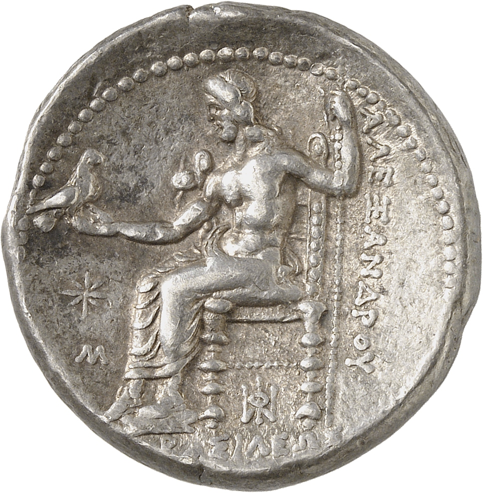PRICE 3686 Alexander III reverse, Zeus seated on stool-throne left, eagle on outstretched right hand, sceptre in left hand
