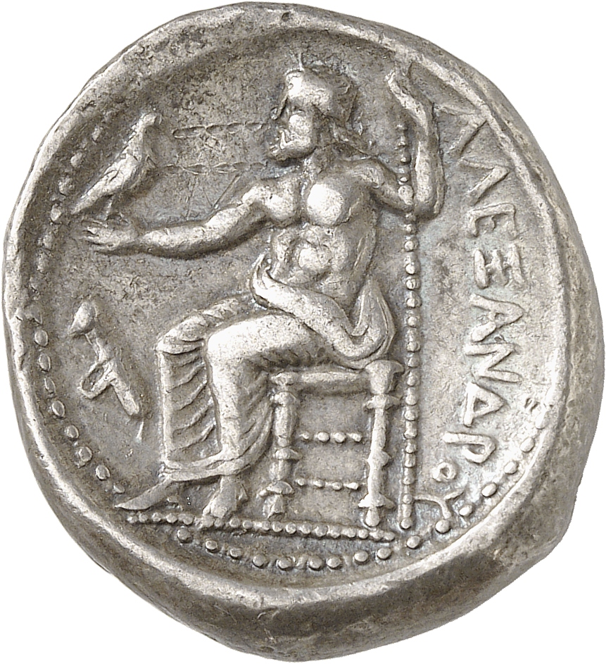 PRICE 38 Alexander III reverse, Zeus seated on stool-throne left, eagle on outstretched right hand, sceptre in left hand