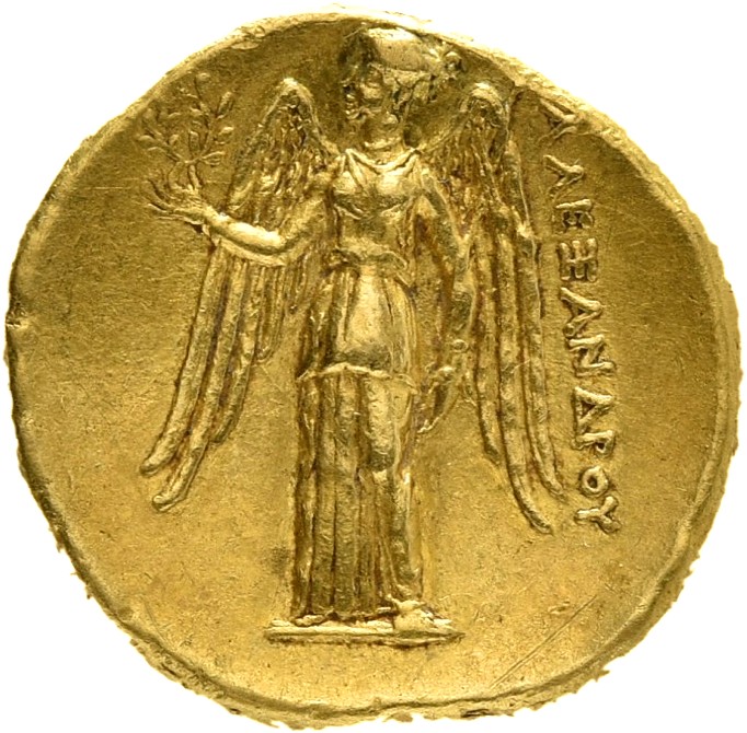 PRICE 3961 Alexander III reverse, Nike standing left holding wreath in right hand, and stylis in her left hand