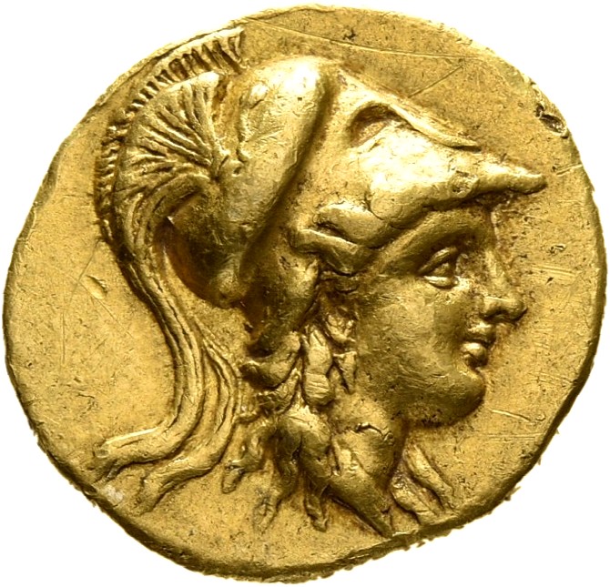 PRICE 3961 Alexander III obverse, Head of Athena right wearing Corinthian helmet with crest
