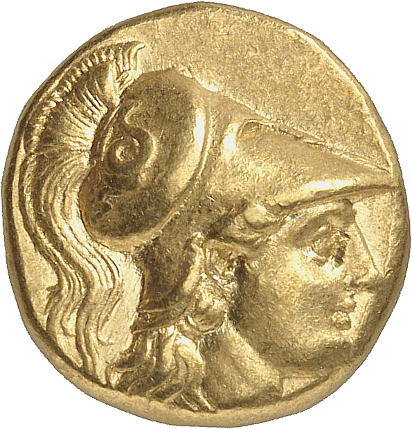 PRICE 3969 Alexander III obverse, Head of Athena right wearing Corinthian helmet with crest