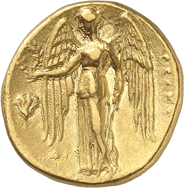 PRICE 3969 Alexander III reverse, Nike standing left holding wreath in right hand, and stylis in her left hand
