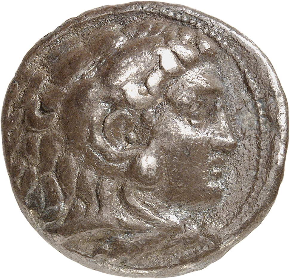 PRICE 3974 Ptolemy I obverse, Head of beardless Heracles right wearing lion skin headdress