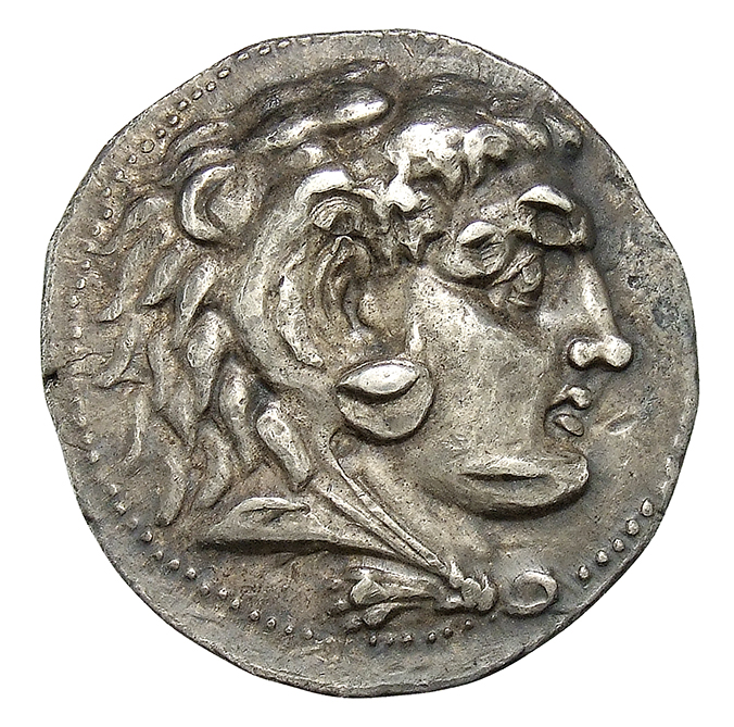 PRICE 3976 Ptolemy I obverse, Head of beardless Heracles right wearing lion skin headdress