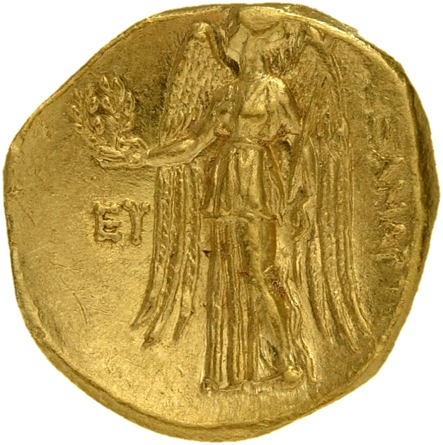 PRICE 3980 Ptolemy I reverse, Nike standing left holding wreath in right hand, and stylis in her left hand