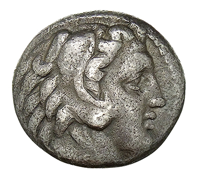PRICE 40A Alexander III obverse, Head of beardless Heracles right wearing lion skin headdress