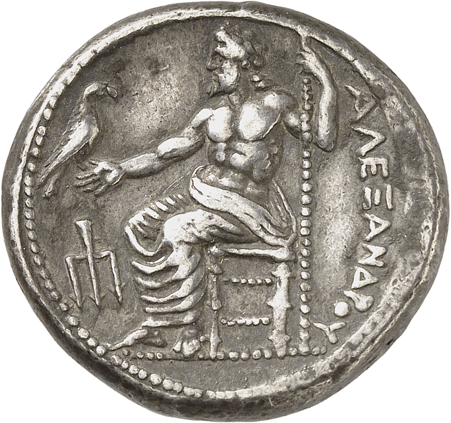 PRICE 43 Alexander III reverse, Zeus seated on stool-throne left, eagle on outstretched right hand, sceptre in left hand