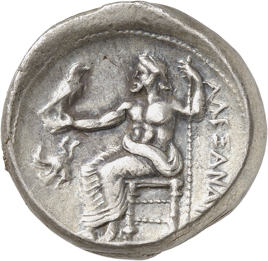 PRICE 44 Alexander III reverse, Zeus seated on stool-throne left, eagle on outstretched right hand, sceptre in left hand