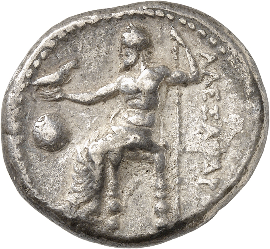 PRICE 57 Alexander III reverse, Zeus seated on stool-throne left, eagle on outstretched right hand, sceptre in left hand