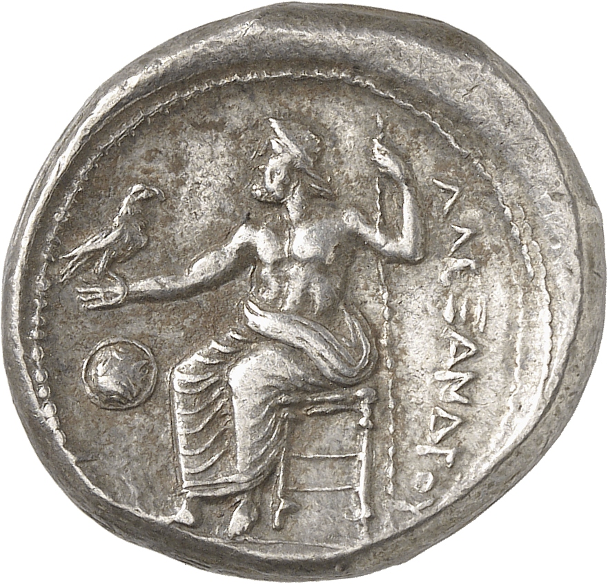 PRICE 57 Alexander III reverse, Zeus seated on stool-throne left, eagle on outstretched right hand, sceptre in left hand