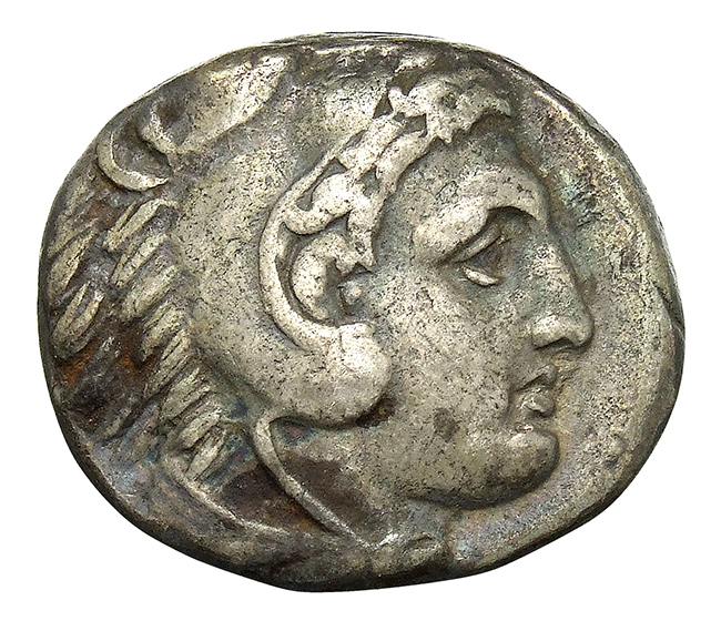 PRICE 59 Alexander III obverse, Head of beardless Heracles right wearing lion skin headdress