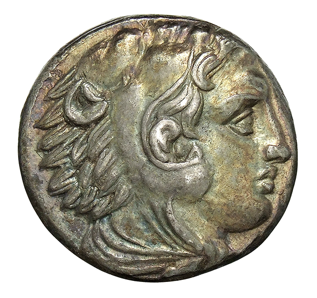 PRICE 59 Alexander III obverse, Head of beardless Heracles right wearing lion skin headdress