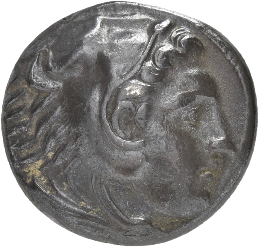 PRICE 67 Alexander III obverse, Head of beardless Heracles right wearing lion skin headdress