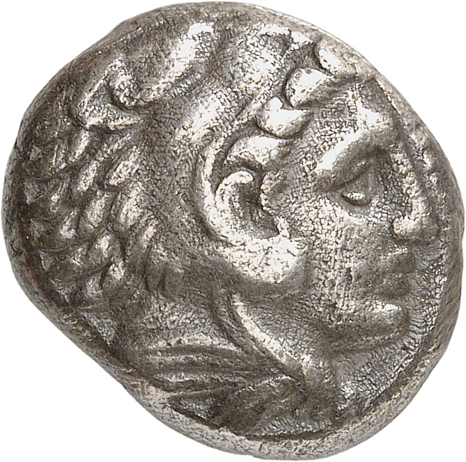PRICE 72 Alexander III obverse, Head of beardless Heracles right wearing lion skin headdress