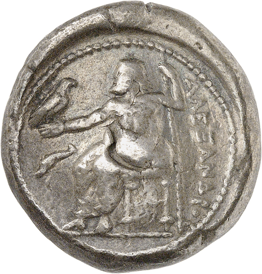 PRICE 73 Alexander III reverse, Zeus seated on stool-throne left, eagle on outstretched right hand, sceptre in left hand