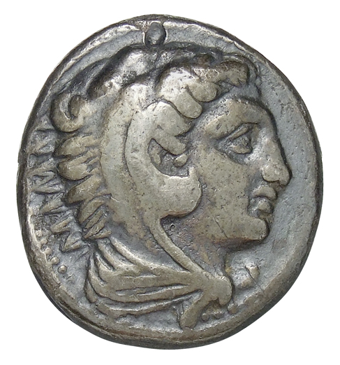PRICE 80 Alexander III obverse — Head of beardless Heracles right wearing lion skin headdress