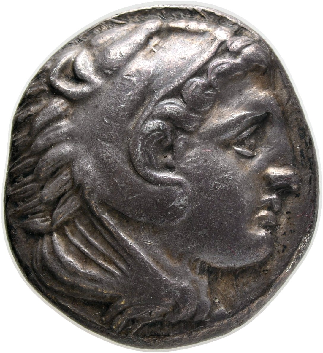 PRICE 93 Alexander III obverse, Head of beardless Heracles right wearing lion skin headdress