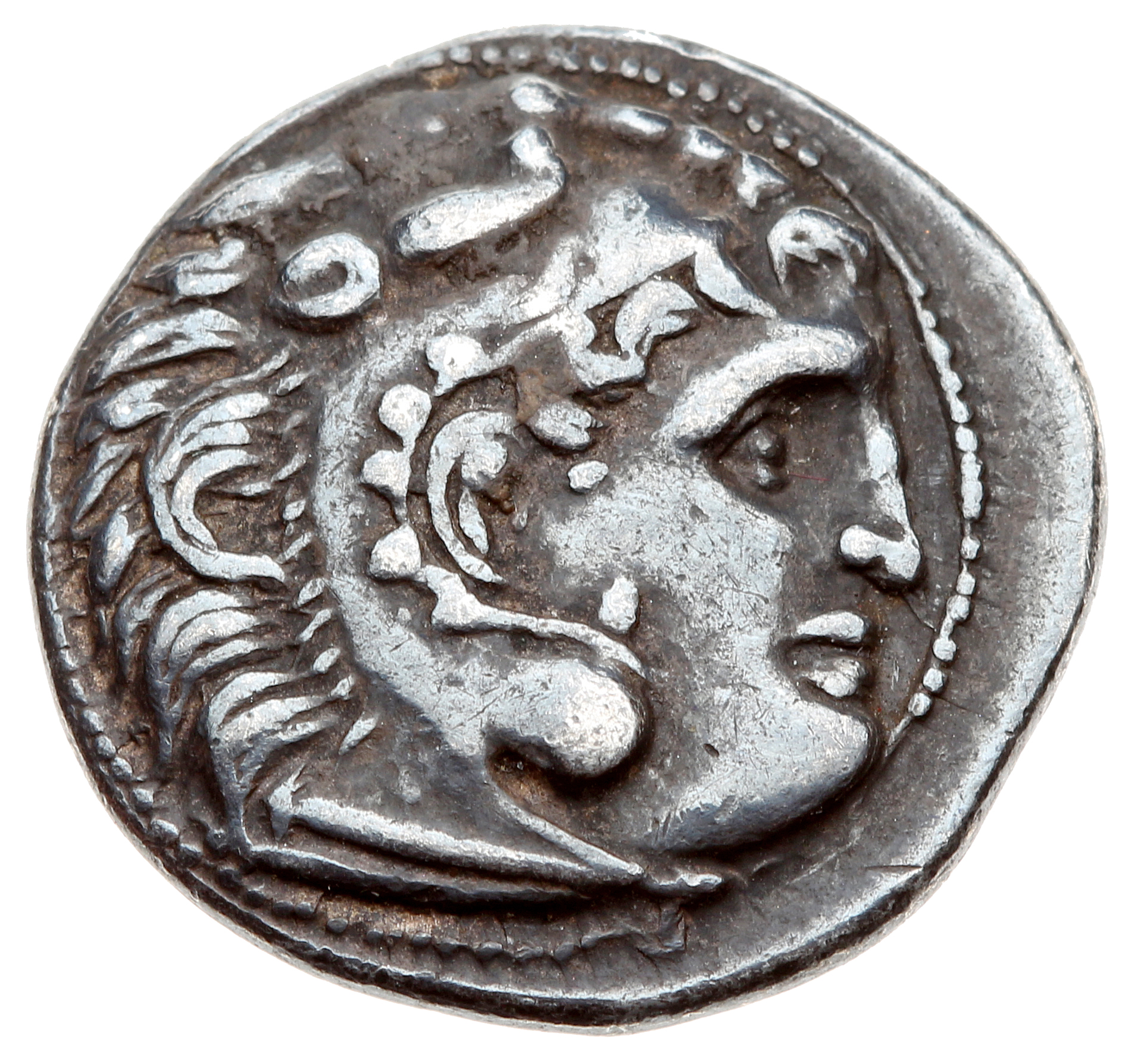 PRICE L22 Lysimachus obverse, Head of beardless Heracles right wearing lion skin headdress