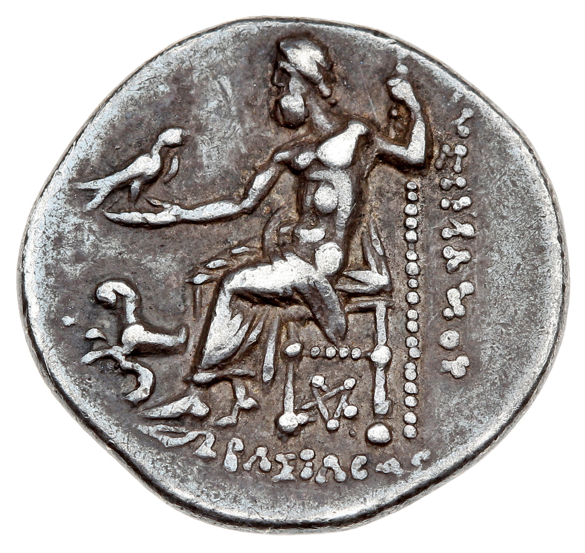 PRICE L22 Lysimachus reverse, Zeus seated on stool-throne left, eagle on outstretched right hand, sceptre in left hand